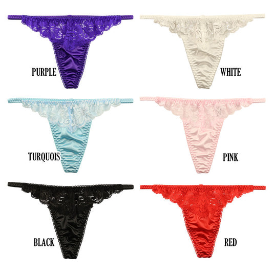 La Paum Sexy & Elegant Women's G-String, Glossy Felica Material with Lace Combination, 319235