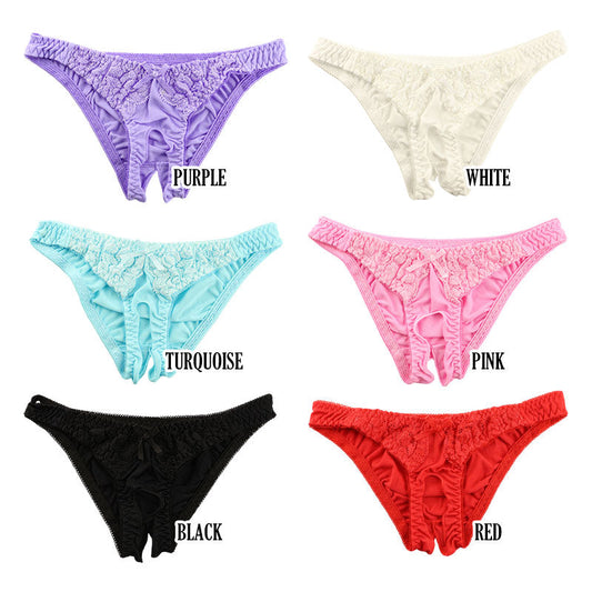 La-Pomme SSS Fabric Stretch Lace Holes Crotch Split Half Back Shorts 320104