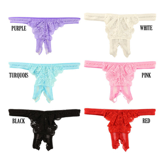 La Paum See-Through & Lace Open Crotch T-Back Panties 320119