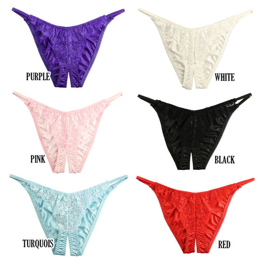 La Paume Felica Fabric Shiny Lace Crotch Open Crotch Full Back Shorts 322072