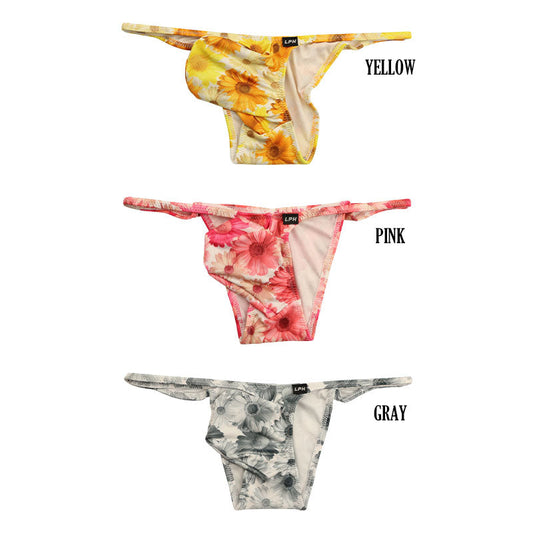 Men's Printed Stretch Floral 3D Fit Low Rise Narrow Side Half Back Bikini 623058