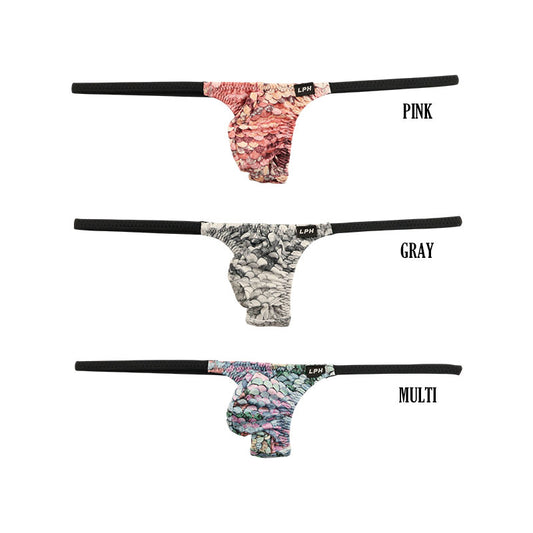 Men's Sequin-Style Print T-Back Micro Bikini with 3D Pouch, 722034