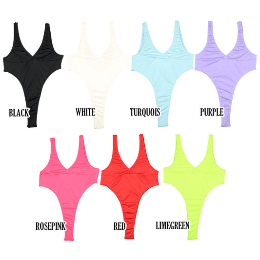 La Paume E6000 fabric, vibrant color, bold high-cut for longer legs, T-back style leotard bikini 94004