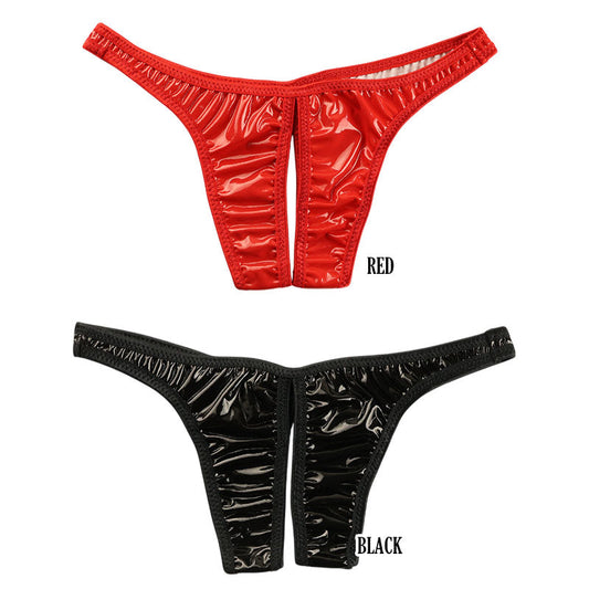 Cherry Love Patent Fabric Shiny Glossy Crotch Thong Shorts LS172