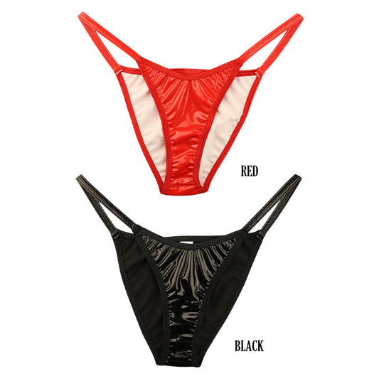 Cherry Love Women's High-Leg Half-Back Panties in Glossy Patent Leather Fabric. Slim Side Design for a Sexy and Luxurious Look and Comfortable Fit. Product Code: LS195