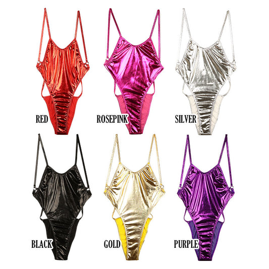 Cherry Love Glossy Metallic & Slippery Stretchy Leotard Costume LS197
