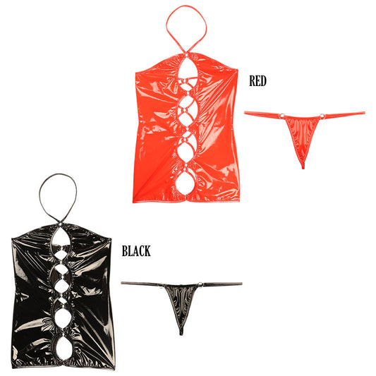 Cherry Love Enamel Gloss Mini Bodycon and Micro G-String Costume Set LS200