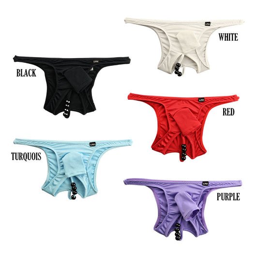 Men's E6000 Fabric Penetrating Elephant Crotch Split Sexy Half Back Bikini with 4 Black Balls MP005