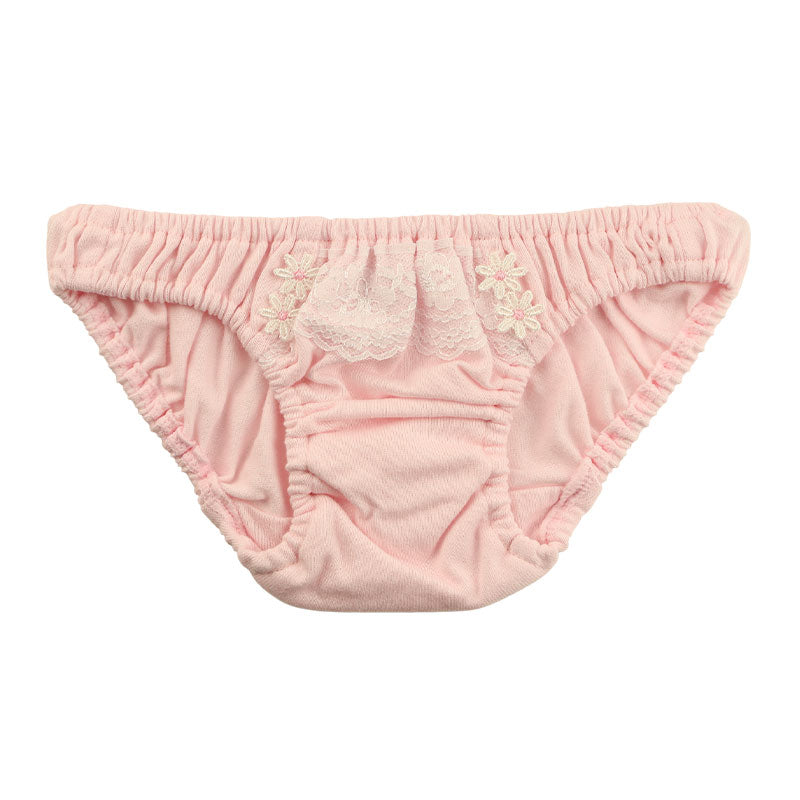 プチミニョン 綿フルバックショーツ ローライズ ホワイトレース 可愛い クシュクシュデザイン 通気性 113045