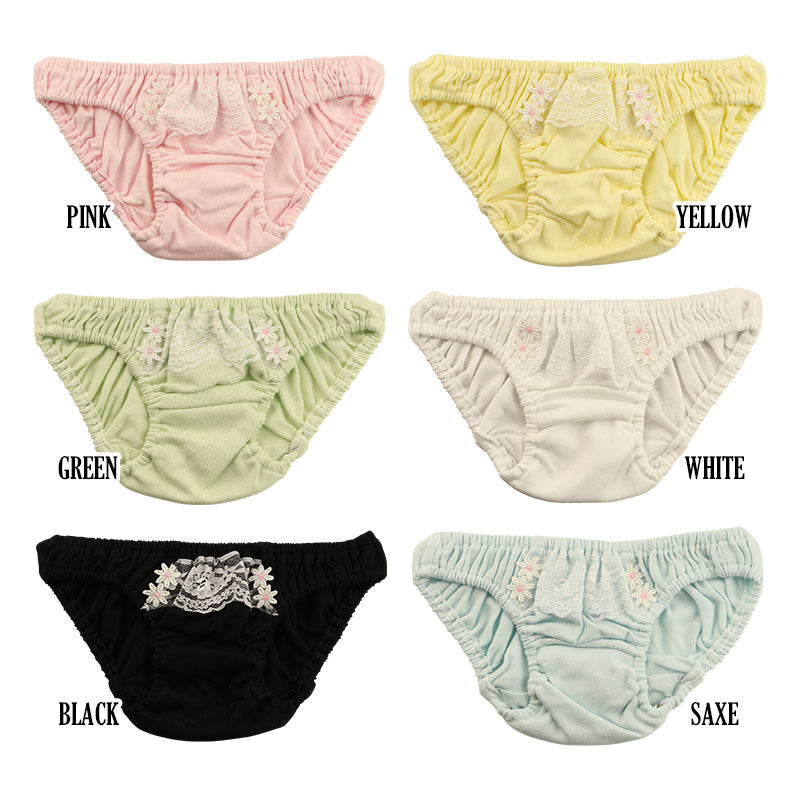 プチミニョン 綿フルバックショーツ ローライズ ホワイトレース 可愛い クシュクシュデザイン 通気性 113045