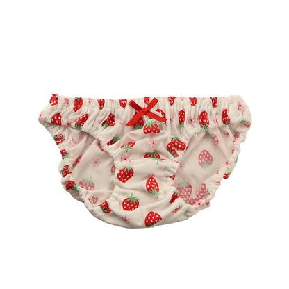Petit Mignon Cotton Fabric Strawberry Pattern Inner Elastic Pants Full Back 114021