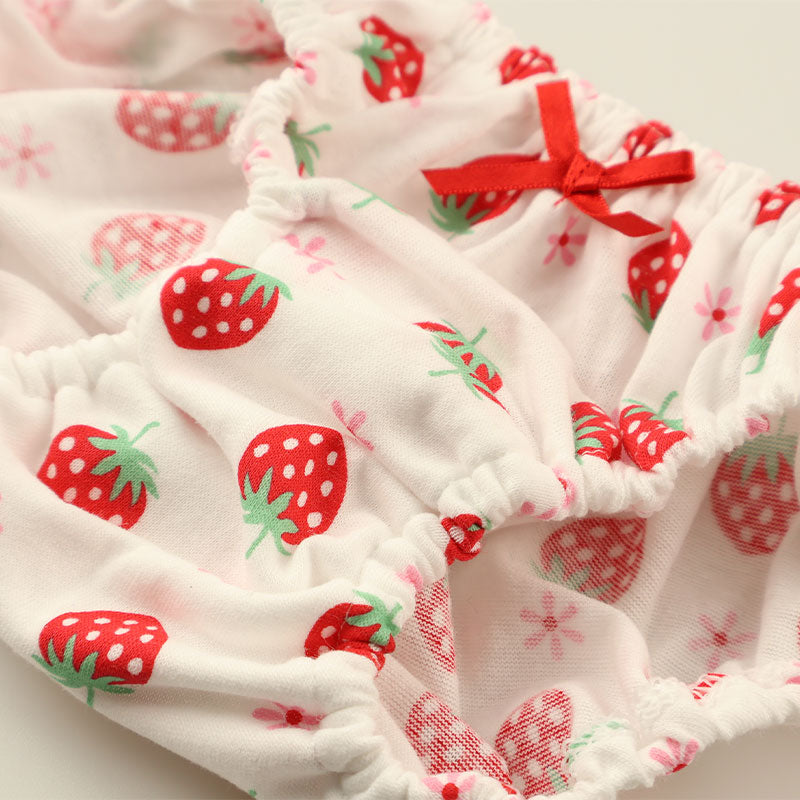 Petit Mignon Cotton Fabric Strawberry Pattern Inner Elastic Pants Full Back 114021