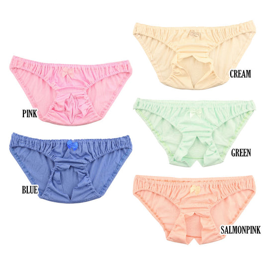 Petit Mignon Cotton Fabric Ruched Scanties, Crotchless Full-Back Panties 114074