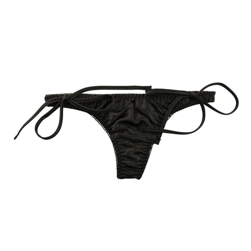 La Paum Satin Fabric, Glossy, Low-Rise, Side Ties, Thong Panties (115059)