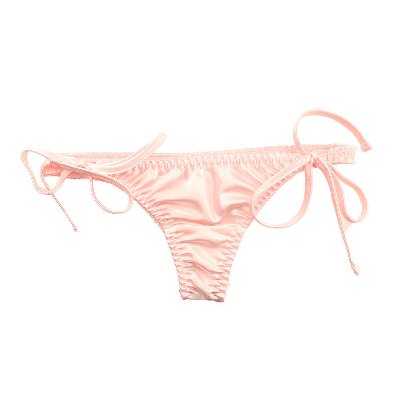 La Paum Satin Fabric, Glossy, Low-Rise, Side Ties, Thong Panties (115059)