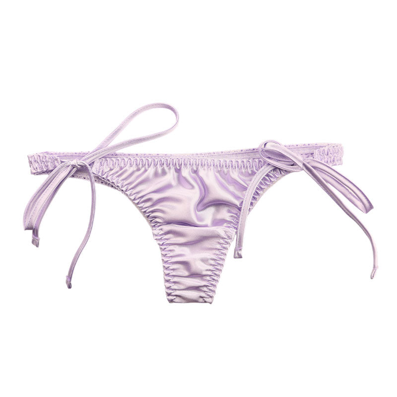 La Paum Satin Fabric, Glossy, Low-Rise, Side Ties, Thong Panties (115059)