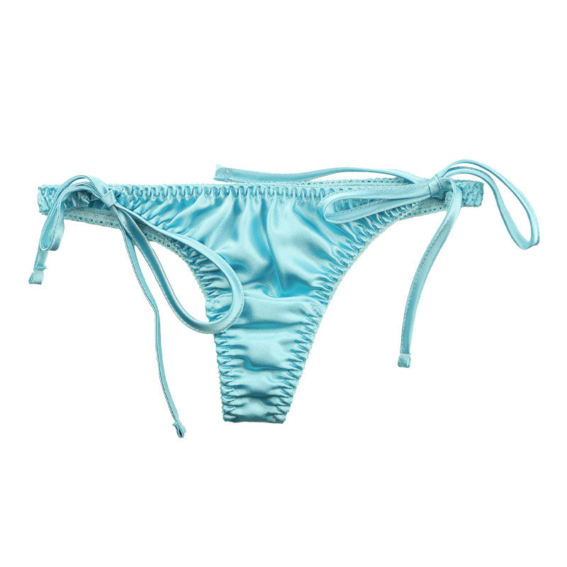 La Paum Satin Fabric, Glossy, Low-Rise, Side Ties, Thong Panties (115059)