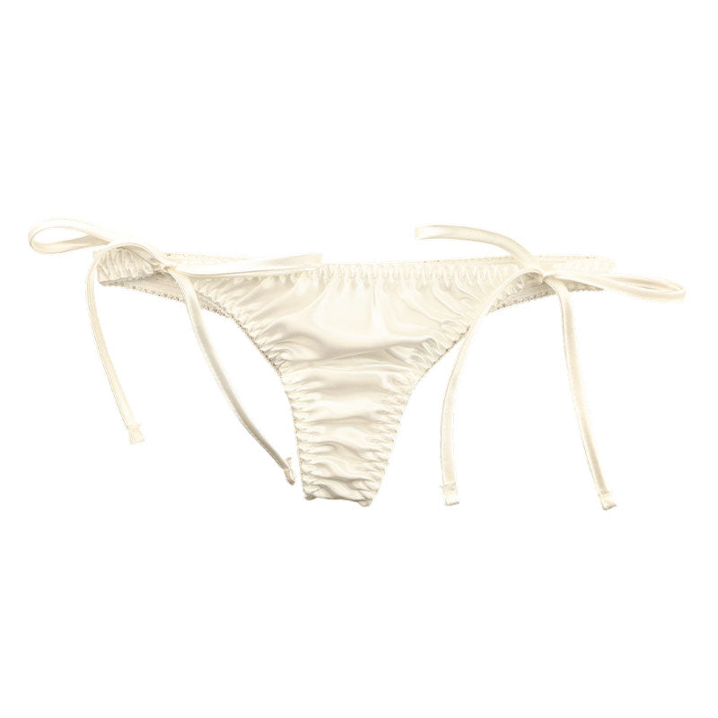 La Paum Satin Fabric, Glossy, Low-Rise, Side Ties, Thong Panties (115059)