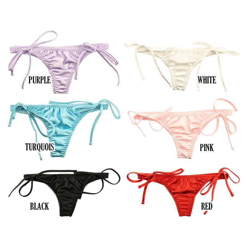 La Paum Satin Fabric, Glossy, Low-Rise, Side Ties, Thong Panties (115059)