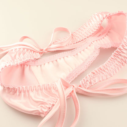 La Paum Satin Fabric, Glossy, Low-Rise, Side Ties, Thong Panties (115059)