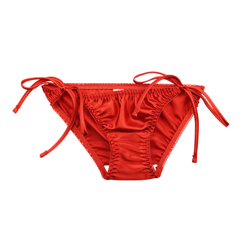 La Paum satin fabric, glossy finish, low-rise, full-back shorts with side ties (115060)