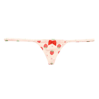 La Paum T-back Panties, Hyper Low-Rise, Cotton, Extra Small, Strawberry Print, 115061