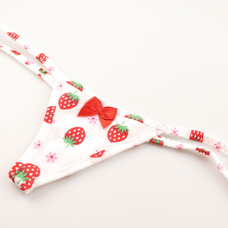 La Paum T-back Panties, Hyper Low-Rise, Cotton, Extra Small, Strawberry Print, 115061