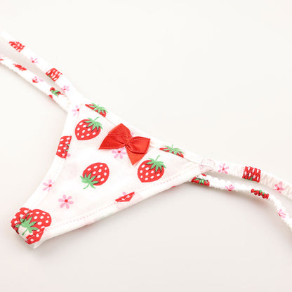 La Paum T-back Panties, Hyper Low-Rise, Cotton, Extra Small, Strawberry Print, 115061