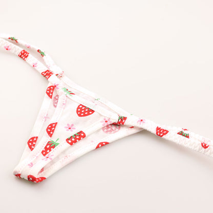 La Paum T-back Panties, Hyper Low-Rise, Cotton, Extra Small, Strawberry Print, 115061