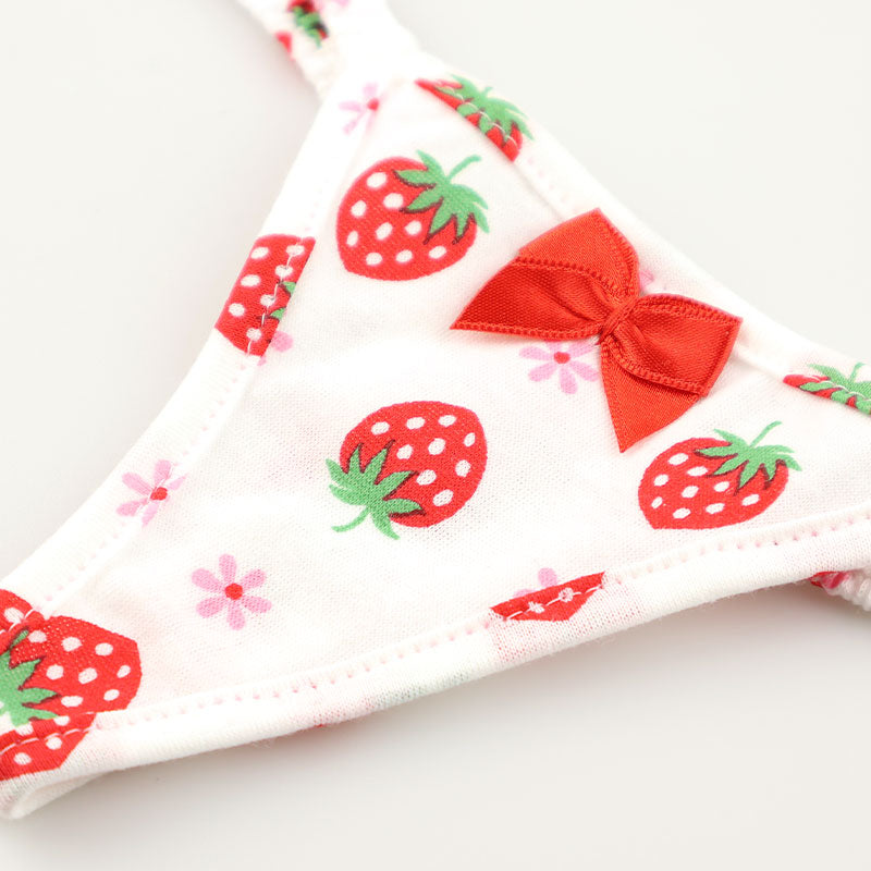 La Paum T-back Panties, Hyper Low-Rise, Cotton, Extra Small, Strawberry Print, 115061