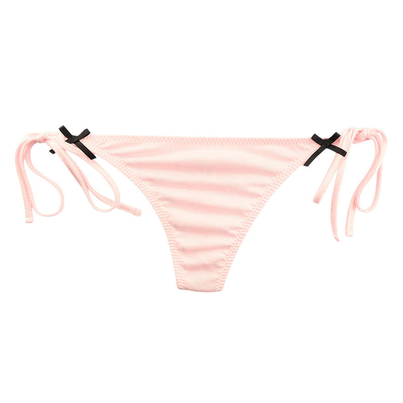 La-Pomme Cotton Fabric Side-Tie Lightweight and Soft Feel Low-Rise Thong 120036