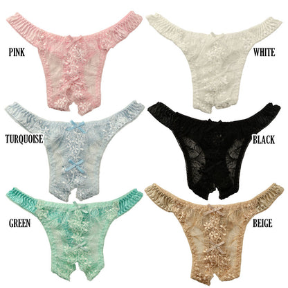 【OUTLET】ラ・ポーム フェリカ生地 チュールレース オープンクロッチ Tバックショーツ 121014