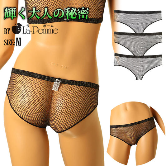 La Paume - Glittery net material full back shorts, stocking style, sheer and stretchy, mature and sexy, 18901
