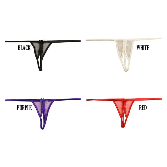 La Paum G-String Panties, Shiny Felica Fabric with Mistramé and Spark Half Crotch Hole, Product Number 217027
