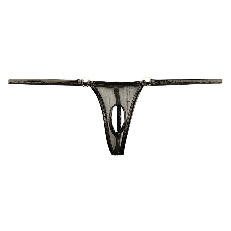 ラ・ポーム 光沢シースルー×エナメルパイピング オープンクロッチ Gストリング 218029