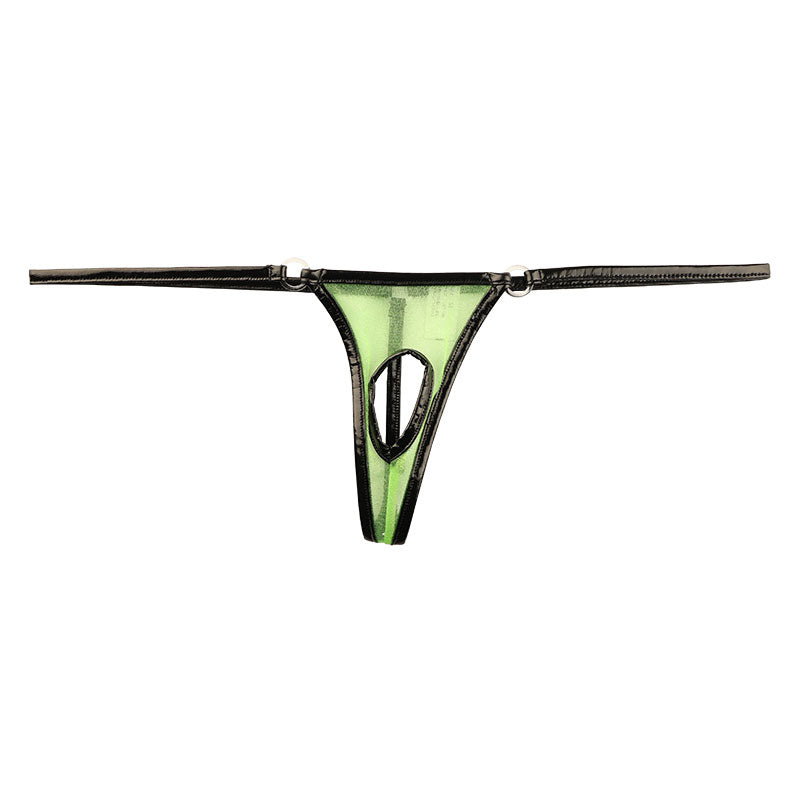 ラ・ポーム 光沢シースルー×エナメルパイピング オープンクロッチ Gストリング 218029