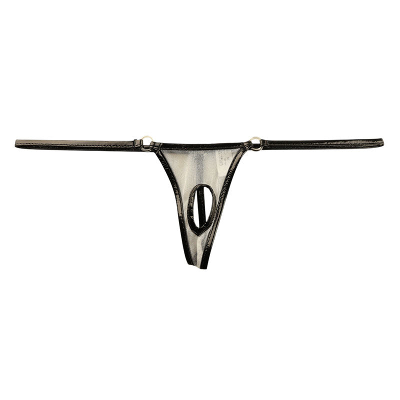 ラ・ポーム 光沢シースルー×エナメルパイピング オープンクロッチ Gストリング 218029