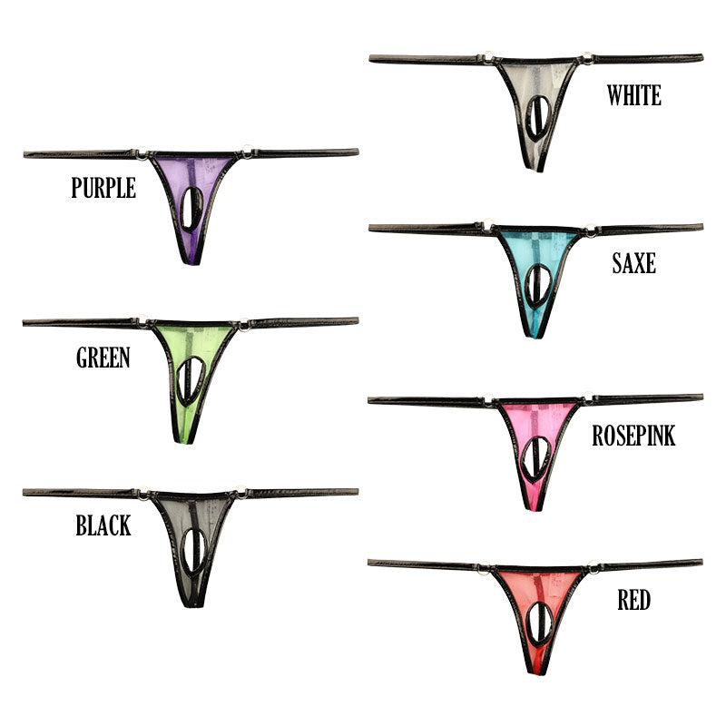 ラ・ポーム 光沢シースルー×エナメルパイピング オープンクロッチ Gストリング 218029