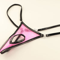 ラ・ポーム 光沢シースルー×エナメルパイピング オープンクロッチ Gストリング 218029