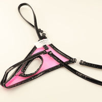 ラ・ポーム 光沢シースルー×エナメルパイピング オープンクロッチ Gストリング 218029