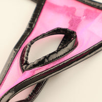 ラ・ポーム 光沢シースルー×エナメルパイピング オープンクロッチ Gストリング 218029