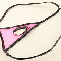 ラ・ポーム 光沢シースルー×エナメルパイピング オープンクロッチ Gストリング 218029