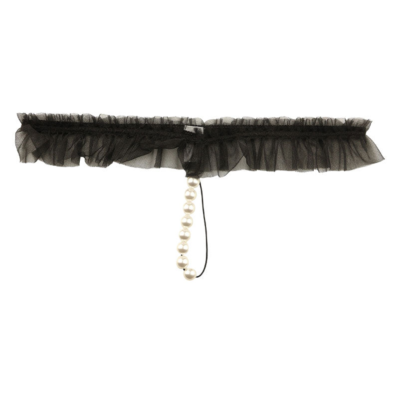 La-Pomme G-string shorts with 8 pearls, made of Spark Half fabric featuring an airy texture with Mist Lame 218036