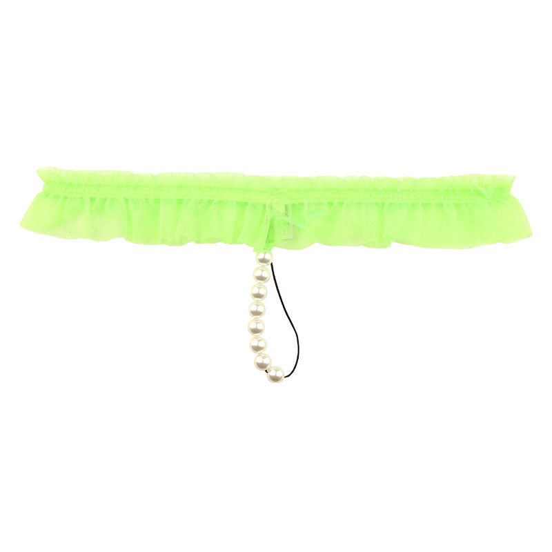 La-Pomme G-string shorts with 8 pearls, made of Spark Half fabric featuring an airy texture with Mist Lame 218036