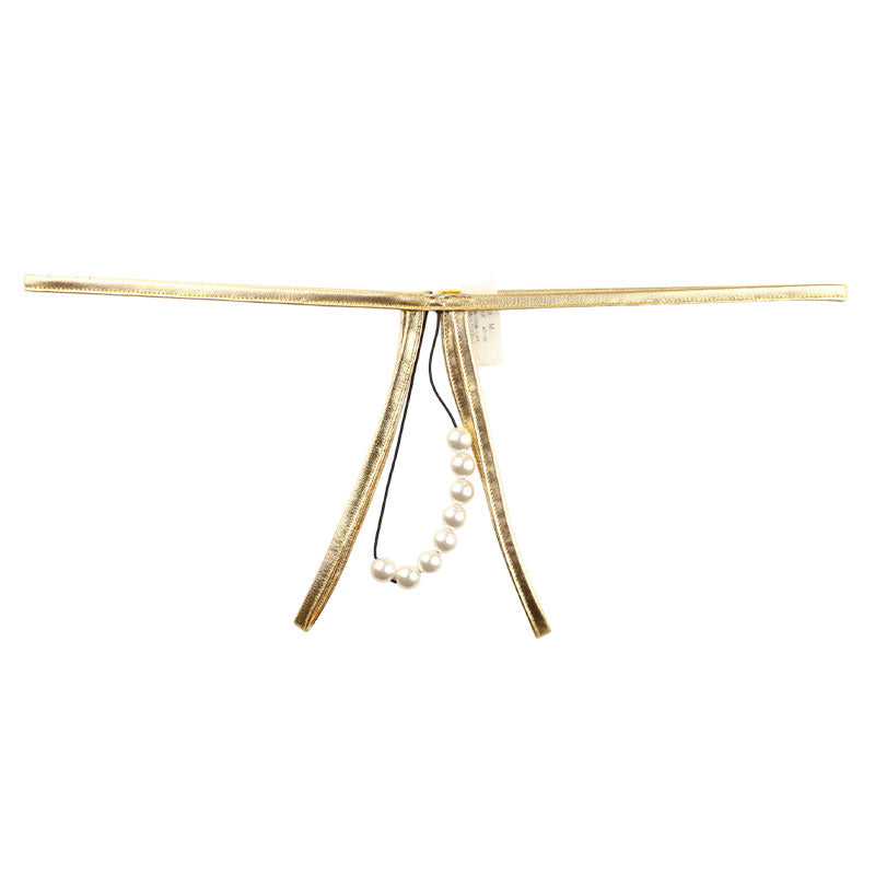 ラ・ポーム メタリックTバックショーツ 伸縮性ヌメリ感 8連パール付き 219026