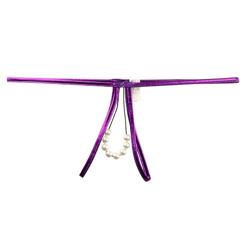 ラ・ポーム メタリックTバックショーツ 伸縮性ヌメリ感 8連パール付き 219026