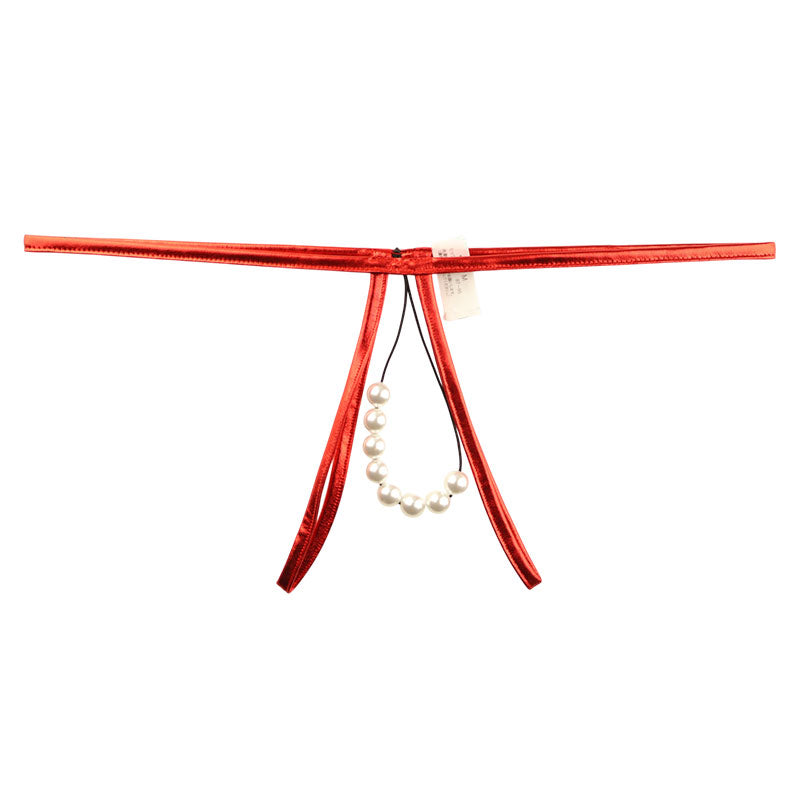 ラ・ポーム メタリックTバックショーツ 伸縮性ヌメリ感 8連パール付き 219026