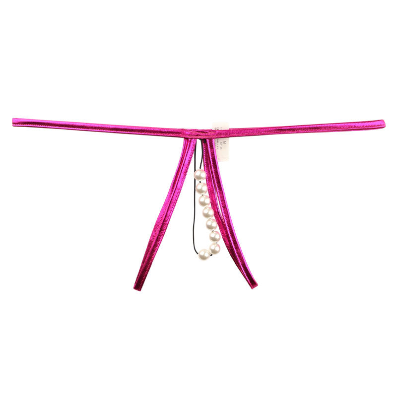 ラ・ポーム メタリックTバックショーツ 伸縮性ヌメリ感 8連パール付き 219026