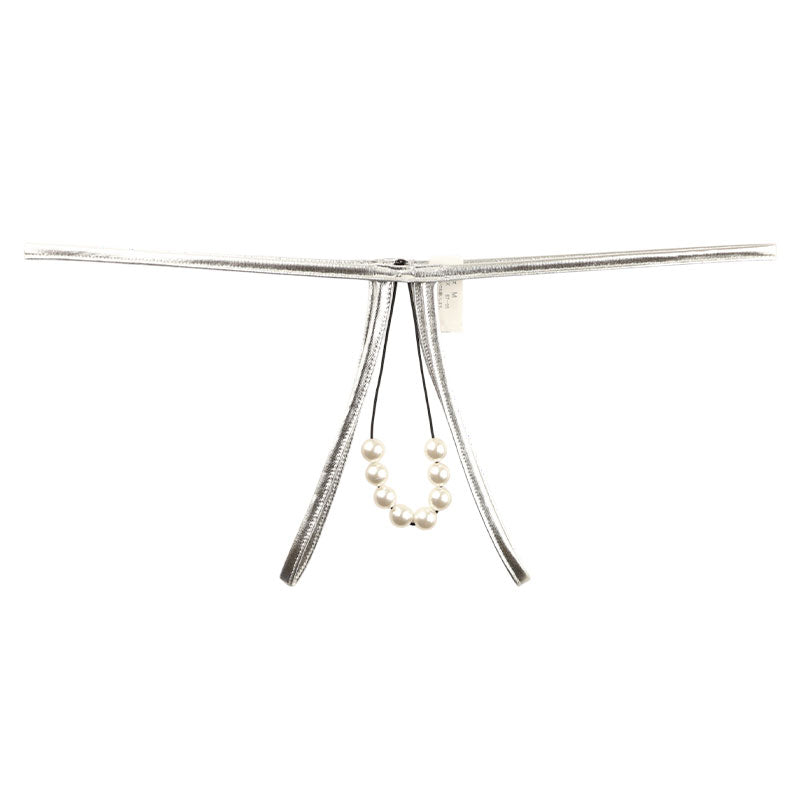 La-Pomme Metallic T-back Shorts with Stretchy, Silky Feel and 8-Pearl Strand 219026