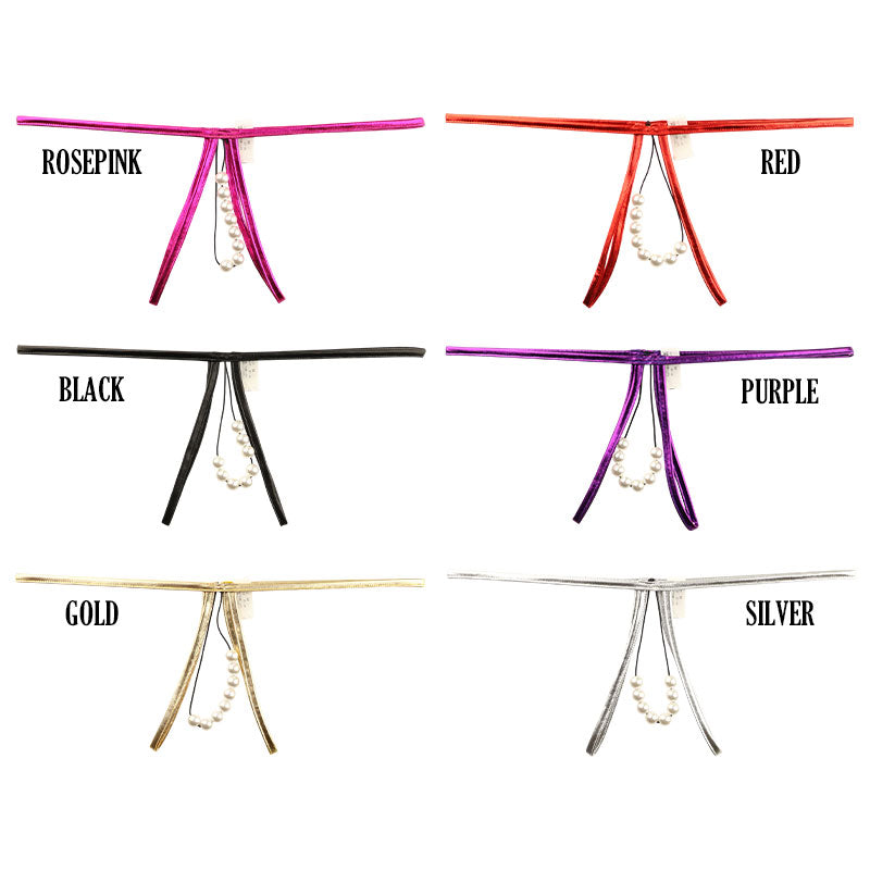 ラ・ポーム メタリックTバックショーツ 伸縮性ヌメリ感 8連パール付き 219026